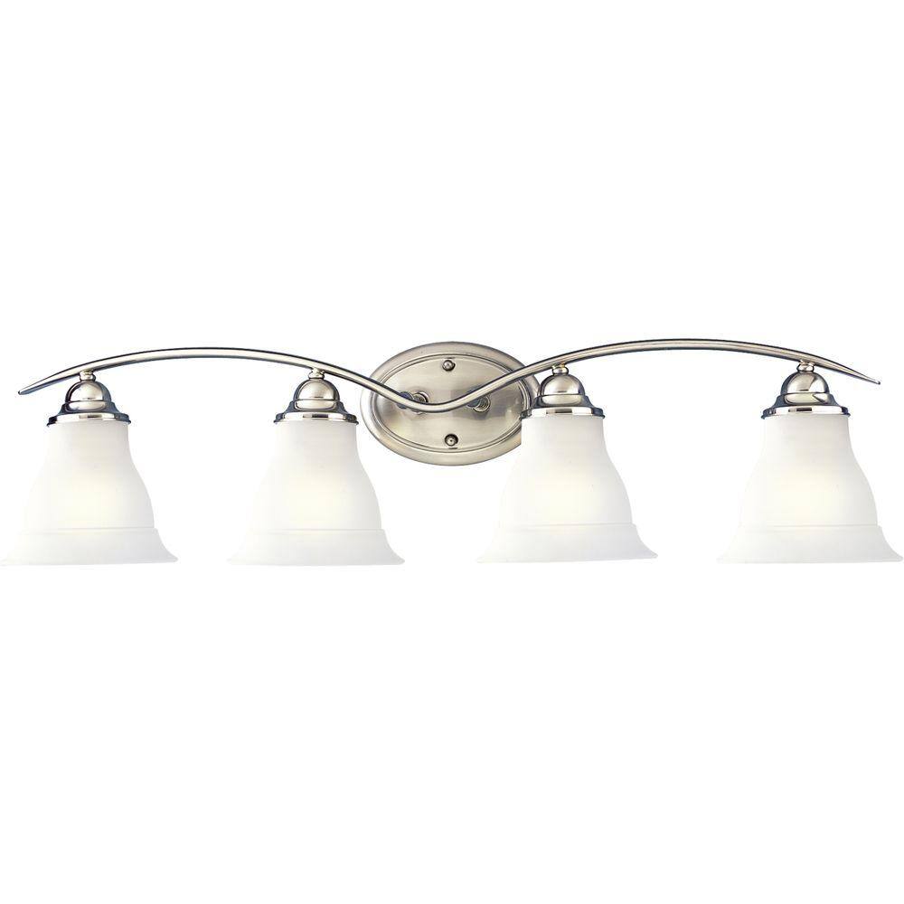 Trinity Brushed Nickel 4-Light Bath Fixture with Etched Glass Shades