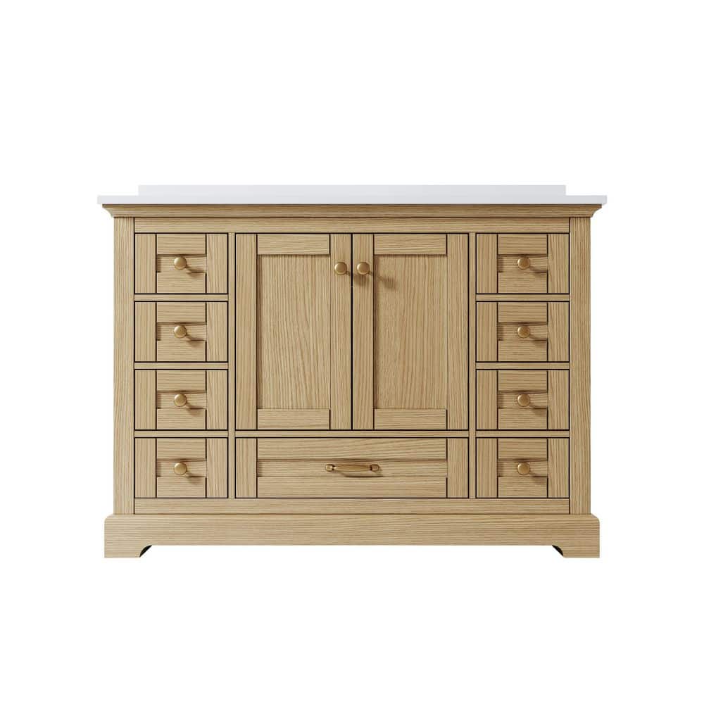48 in. Freestanding Solid Wood Oak Bath Vanity with White Cultured Marble Top Assembled, Soft-close Door and Drawer price history on PriceWatchPro