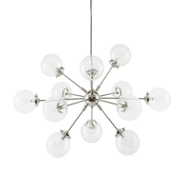 Modland Light Pro 12-Light Silver Pendant Light with Oversized Globe Bulbs, Glass Shade (No Bulbs Included)