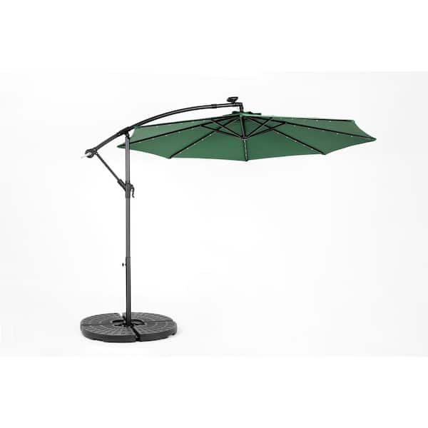 Unbranded 10 ft. Solar LED Offset Hanging Market Patio Umbrella with Easy Tilt Adjustment, Polyester Shade, 8-Ribs in Dark Green