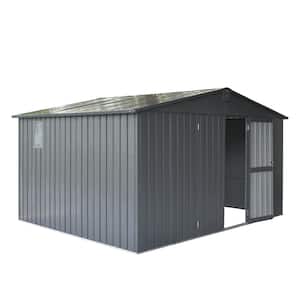 9 ft. x 11 ft. Outdoor Garden Metal Tool Shed Covering 99 sq. ft. Uare Feet with 2 Lockable Doors, Dark Gray