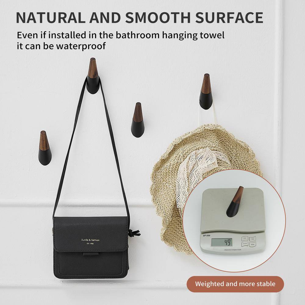 Black and Walnut Wall Mounted Towel Hooks Set