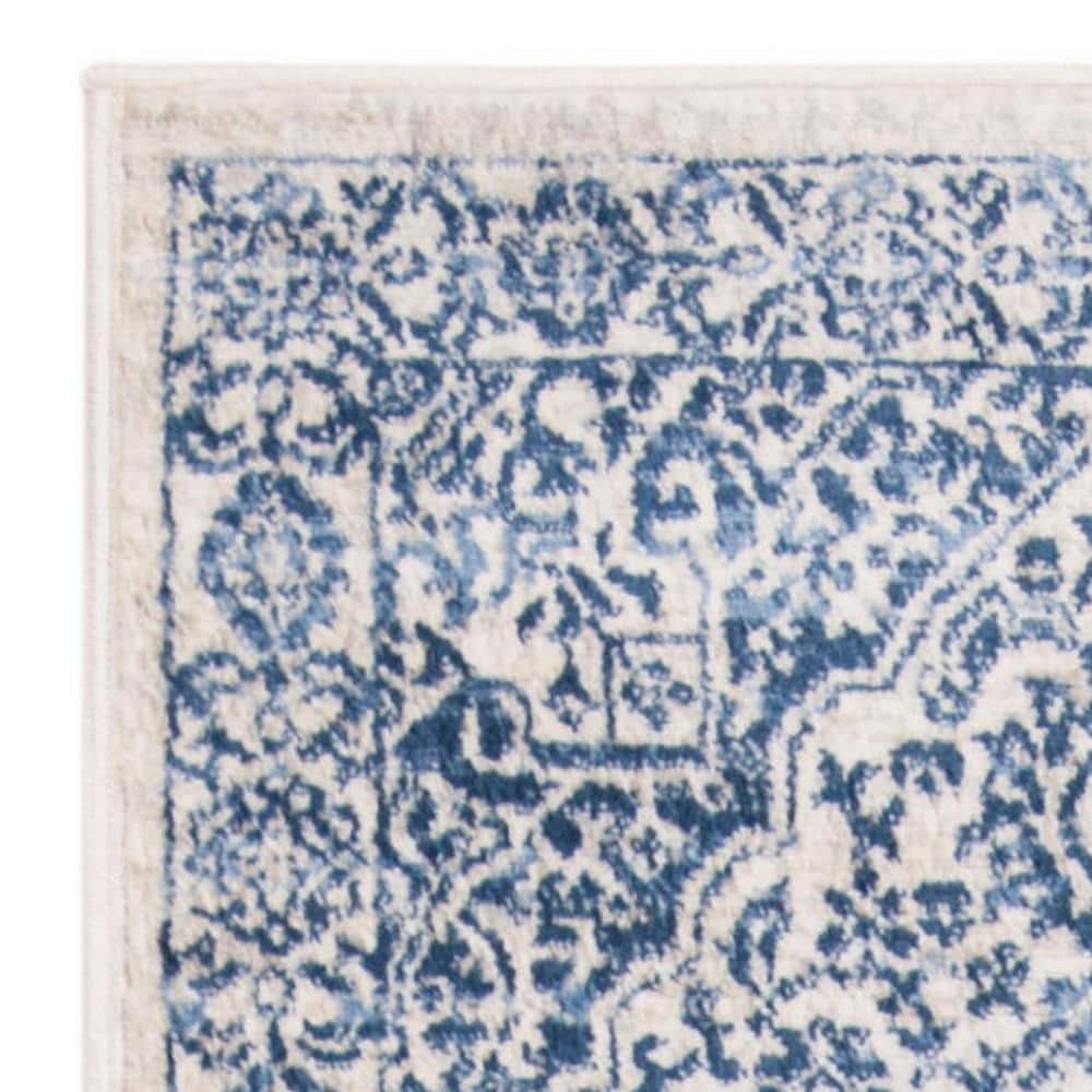Navy and Light Grey Synthetic Runner Rug, 2' x 10'