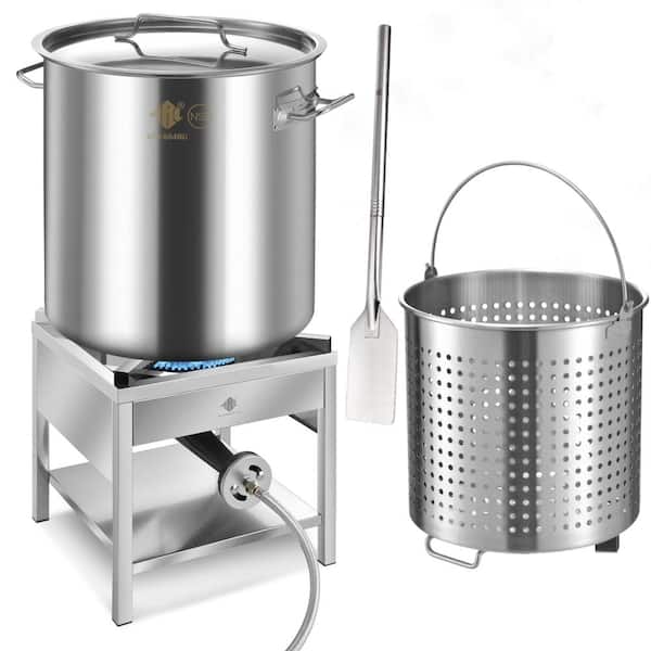 64QT Stainless Steel Seafood Boil Pot with 200,000BTU Propane Burner and 36" Mixing Paddle for Outdoors Cooking and Stea