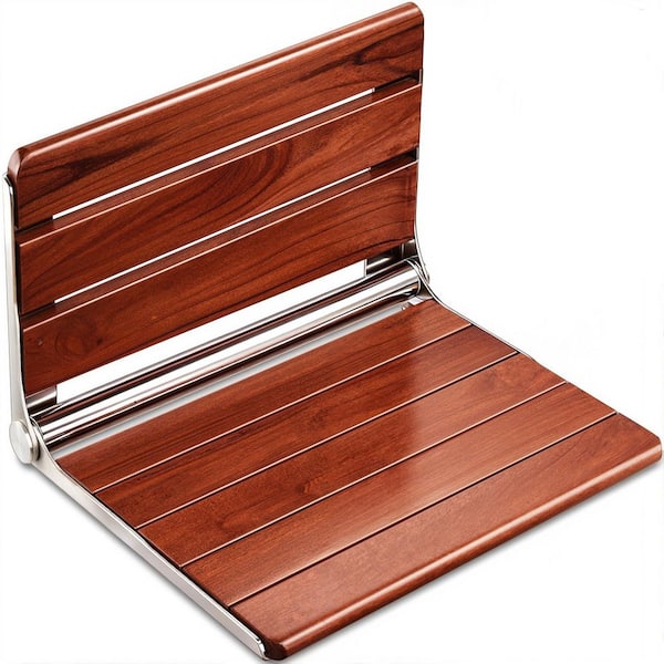 20 in. Wall Mounted Folding Teak Shower Seat in Dark Teak, Shower Bench for inside Shower, Shower Stool for Elderly