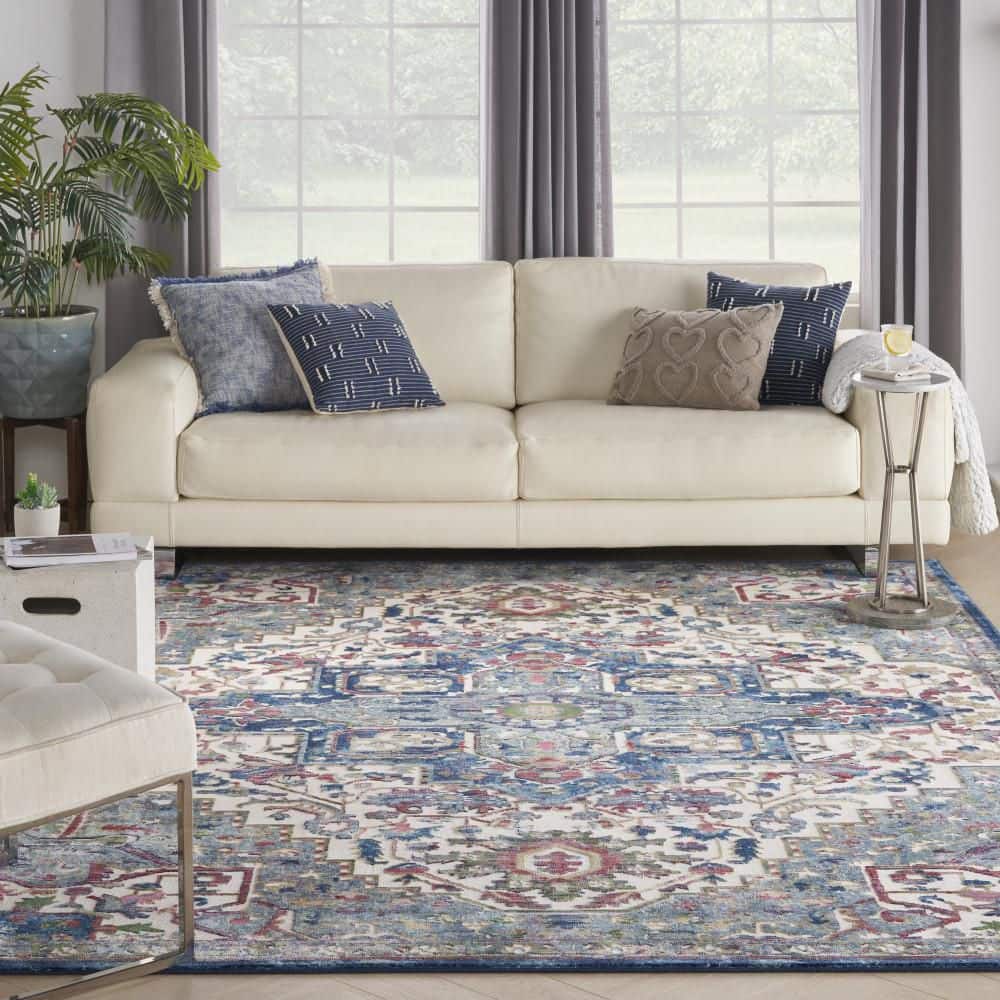 Ankara Global Ivory Navy 8' x 10' Easy-Care Synthetic Rug