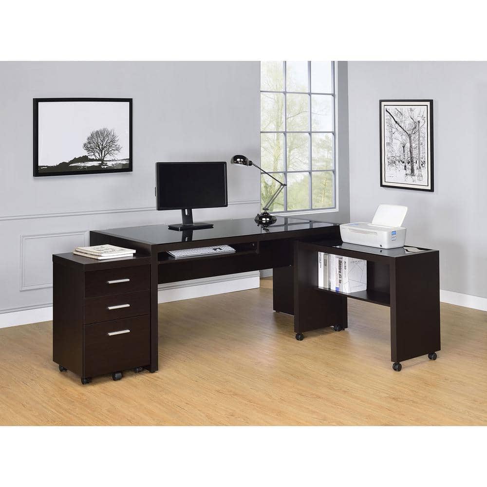 Skeena Cappuccino 3-Piece Office Desk Set with Glass Top