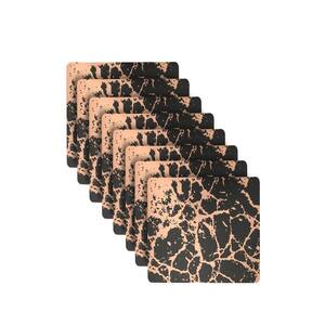 Marble Cork Printed Marble Granite Design Thick Cork Textured 15'' x 15'' Square Placemat Set of 8 in Black And Rose Gold