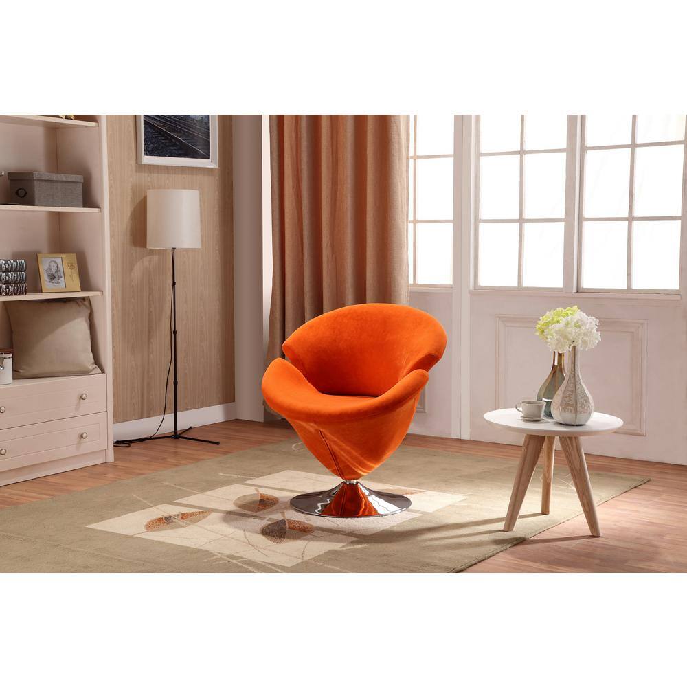 Tulip Orange Velvet Swivel Accent Chair with Metal Base