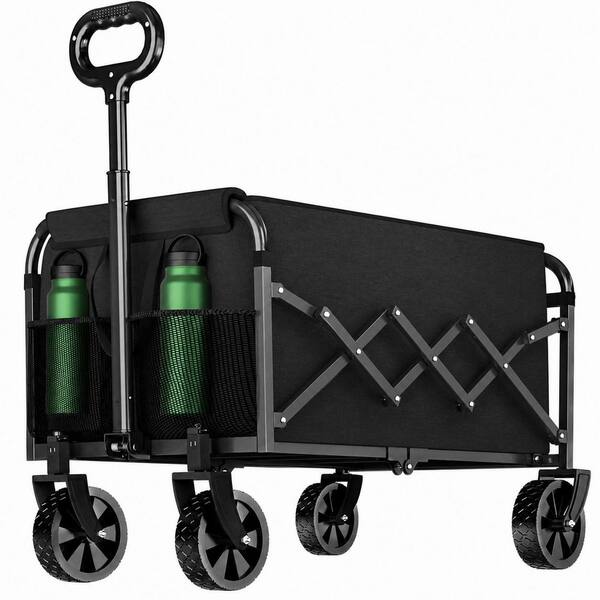 4.24 cu. ft. 360 lbs Capacity Alloy Steel Bin Collapsible Folding Garden Cart with Upgraded All-Terrain Wheels, Black