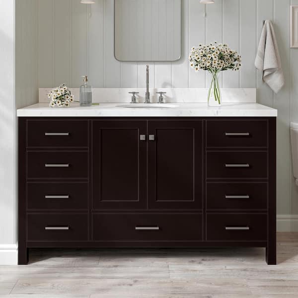 ARIEL Cambridge 60 in. Single Sink Freestanding Bathroom Vanity in Espresso with Carrara White Quartz Top