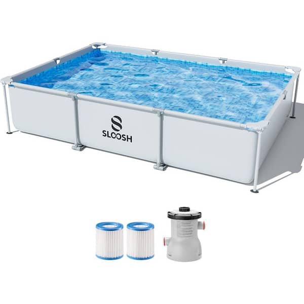 10ft x 7ft x 30 in. Outdoor Rectangular Frame Above Ground Swimming Pool Set Kiddie Pool for Kids Adult with Filter Pump