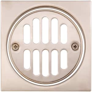 Square Brass Shower Tile with Round Strainer Grid Drain Cover and Crown Ring, Satin Nickel