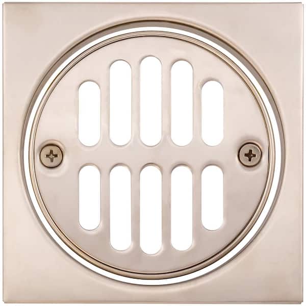 Westbrass Square Brass Shower Tile with Round Strainer Grid Drain Cover and Crown Ring, Satin Nickel