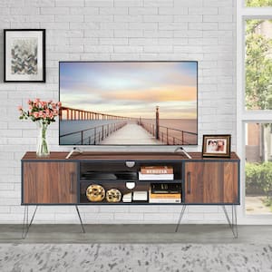 59 in. Brown TV Stand Fits TV's up to 65 in. With Cabinets and Adjustable Shelf