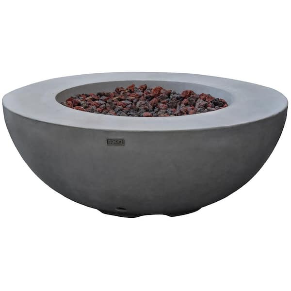 Elementi Lunar 42 in. x 16 in. Round Concrete Stainless Steel Propane Burner Fire Pit Bowl with Lava Rock