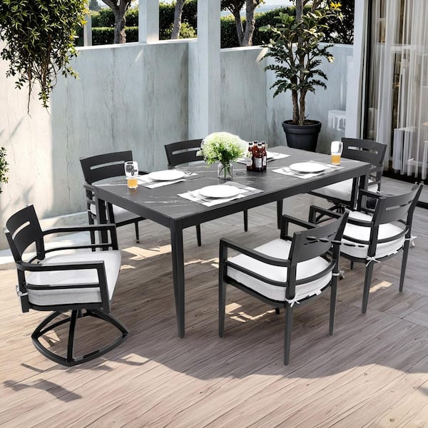7-Piece Black Aluminum Outdoor Dining Set with Sunbrella Cushions