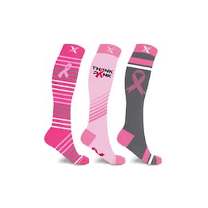 Men Small/Medium Breast Cancer Awareness Compression Socks for (3-Pack)