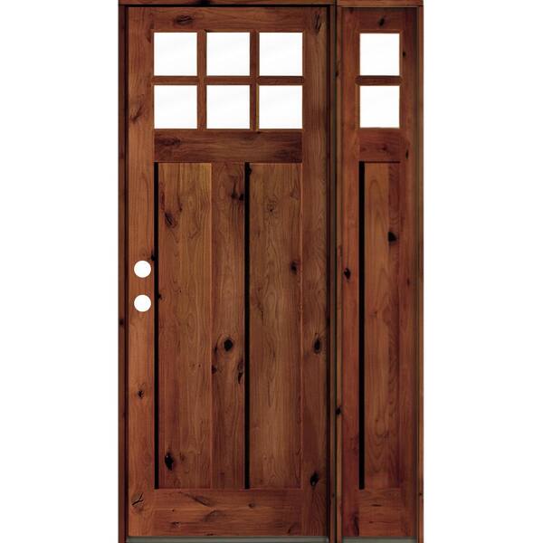 Krosswood Doors 46 in. x 96 in. Knotty Alder Right-Hand/Inswing 6-Lite Clear Glass Sidelite Red Chestnut Stain Wood Prehung Front Door
