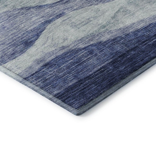Mayfield Premium Machine Washable Abstract AMF1141 Blue 8 ft. x 8 ft. Round Rug