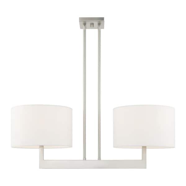 AVIANCE LIGHTING Davenport 2-Light Brushed Nickel Linear Chandelier with Off-White Fabric Shade