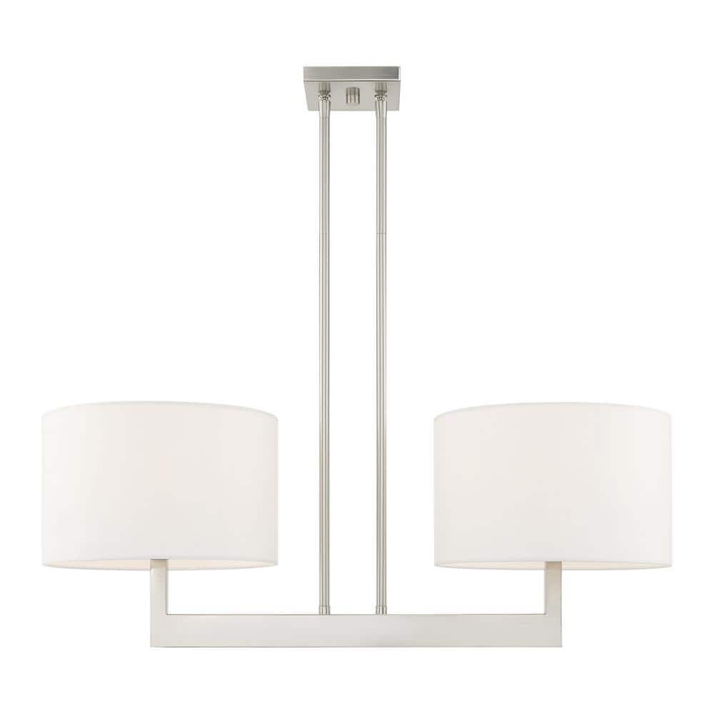 Brushed Nickel Contemporary 2-Light Drum Chandelier with Off-White Shade