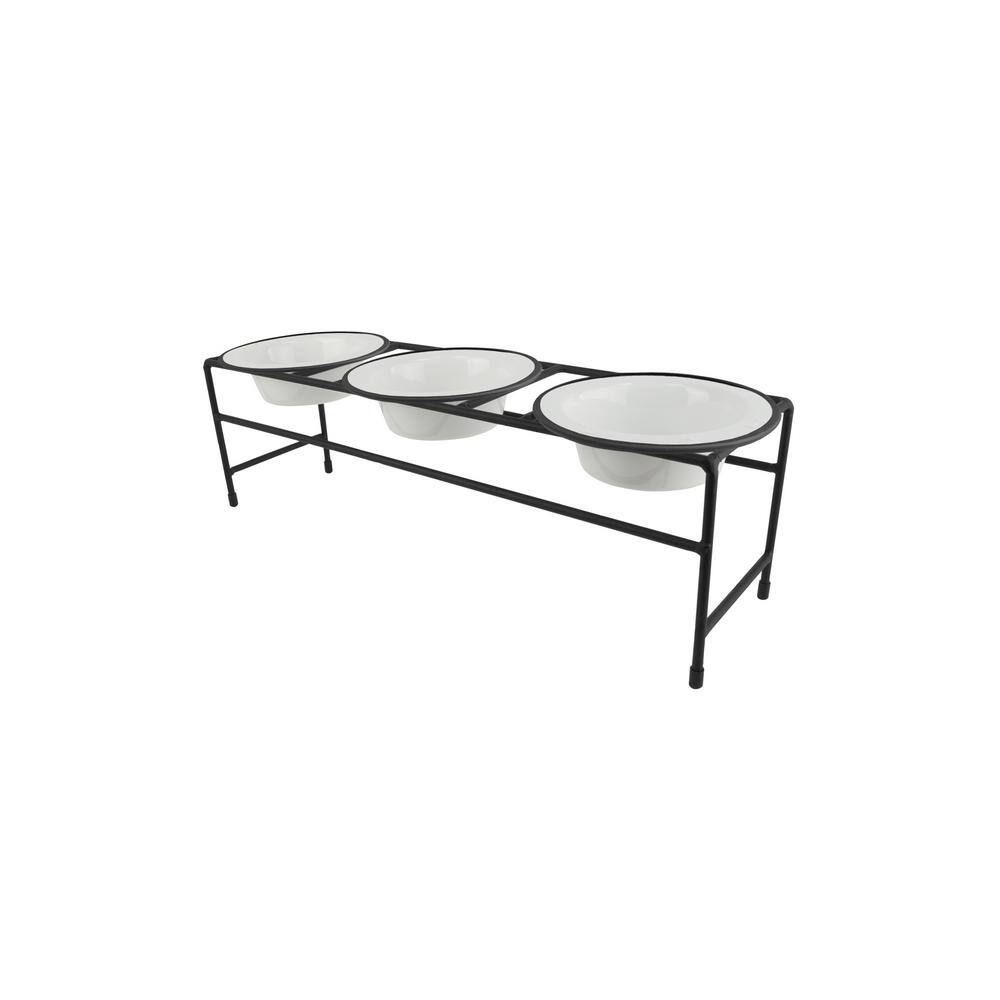 Modern Triple Diner Feeder with Stainless Steel Cat/Dog Bowls, Pearl White price history on PriceWatchPro