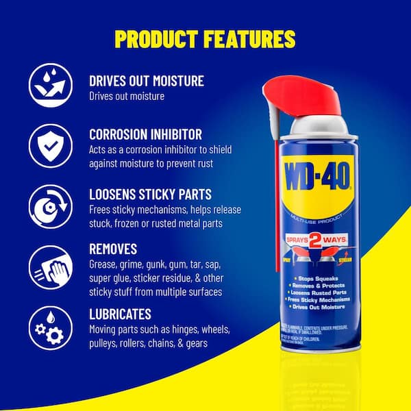WD-40 8 oz. Original WD-40 Formula, Multi-Purpose Lubricant Spray with Smart Straw 110057 - The Home Depot