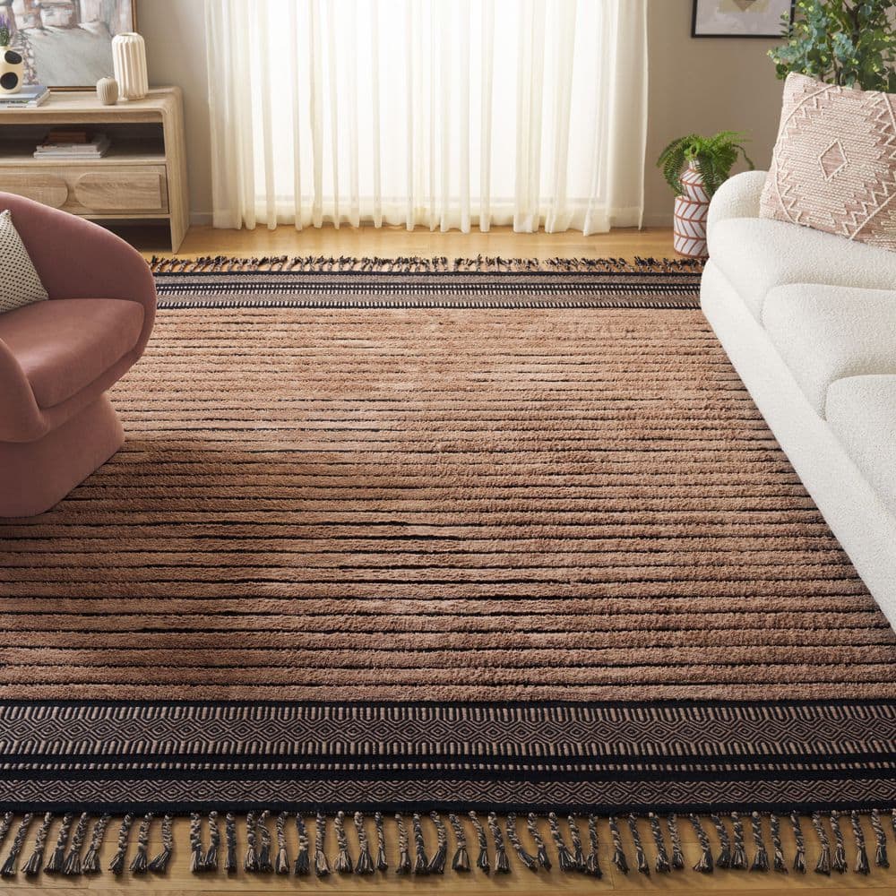 Cotton Kilim 4 ft. x 6 ft. Black/Beige Bohemian Striped Area Rug price history on PriceWatchPro