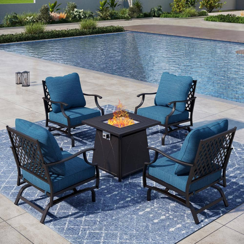 PHI VILLA Metal 4 Seat 5-Piece Steel Outdoor Patio Conversation Set ...