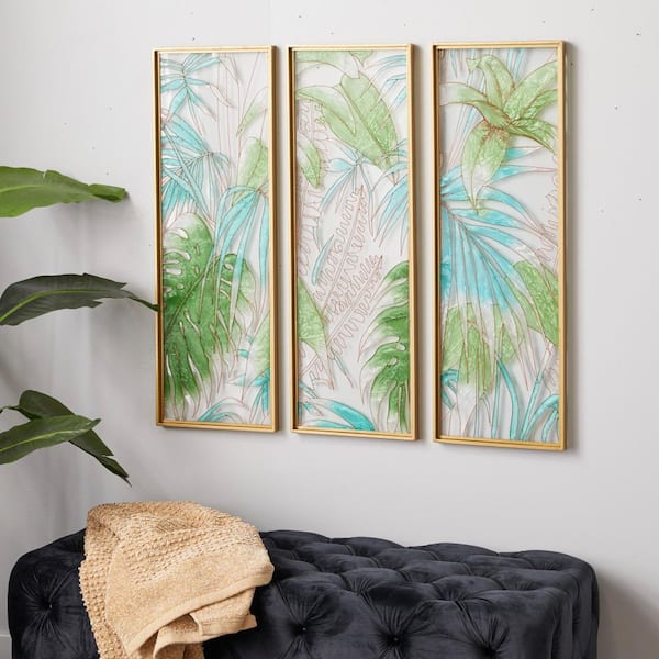 CosmoLiving by Cosmopolitan Green Glass Coastal Wall Decor (Set of 3)