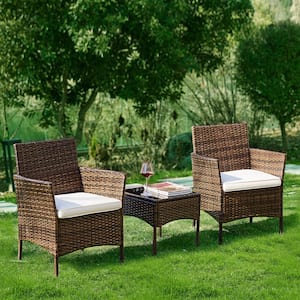 Brown 3-Piece Outdoor Sofa Set Patio Rattan Wicker Conversation Set with Coffee Table