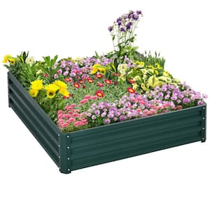 4 ft. L x 4 ft. W x 1 ft. H Green Galvanized Metal Outdoor Raised Garden Bed Kit, Planter Box