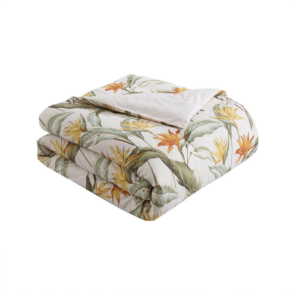 King Beige Cotton Tropical Palm Duvet Cover Set