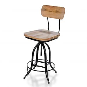 24 in. Brown High Back Metal Counter Height Bar Chair with Wood Seat