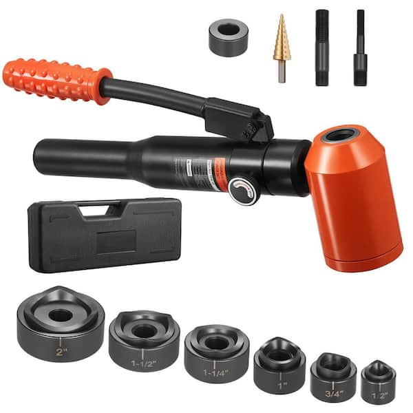 10 Ton Hydraulic Knockout Punch Set, 1/2 in. to 2 in. KO Tool Kit with 6 Dies for Metal Electrical and Switch Cabinets