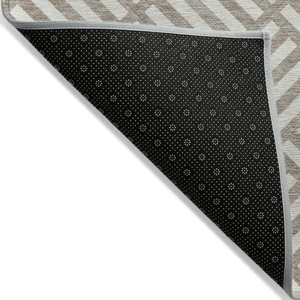 Taupe, Ivory 9 ft. x 12 ft. Woven Geometric Polyester Rectangle Indoor/Outdoor Area Rug