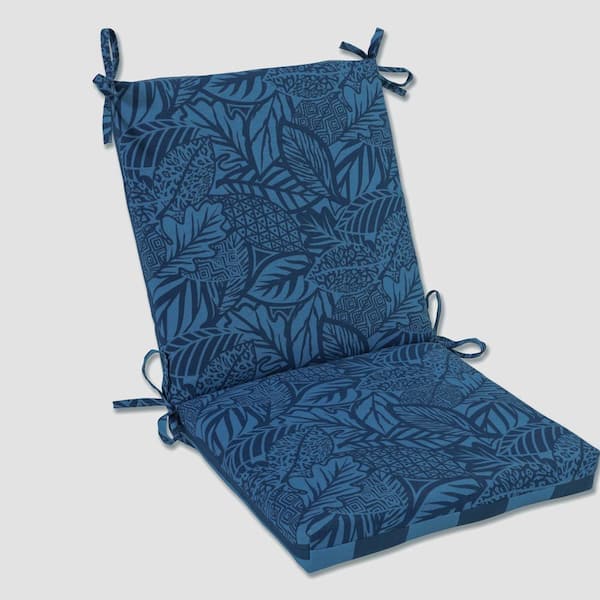 Pillow Perfect Reversible Botanical Stripe 18 in. W x 3 in. H Deep Seat, 1-Piece Chair Cushion and Square Corners in Blue Maven