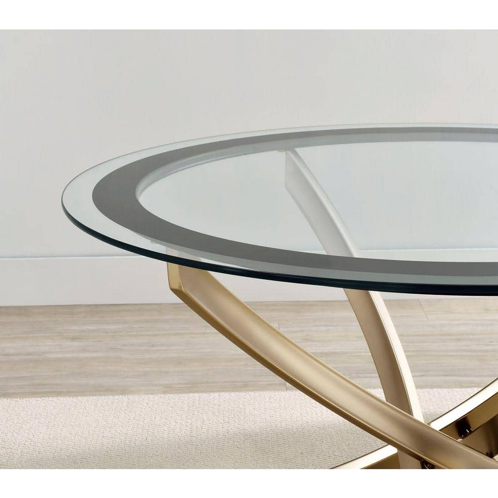 Round Gold Glass Top Coffee Table with Metal Base