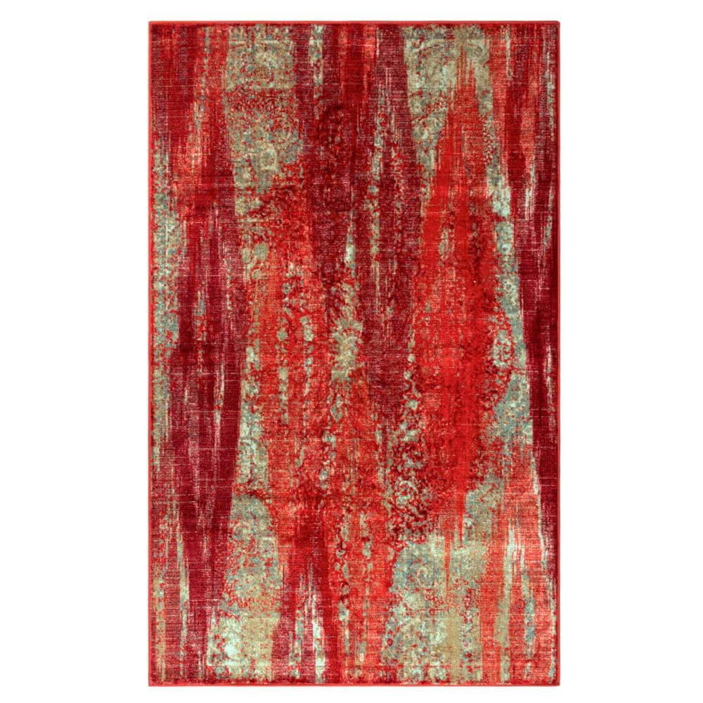 Modern Red and Blue Abstract Washable Area Rug