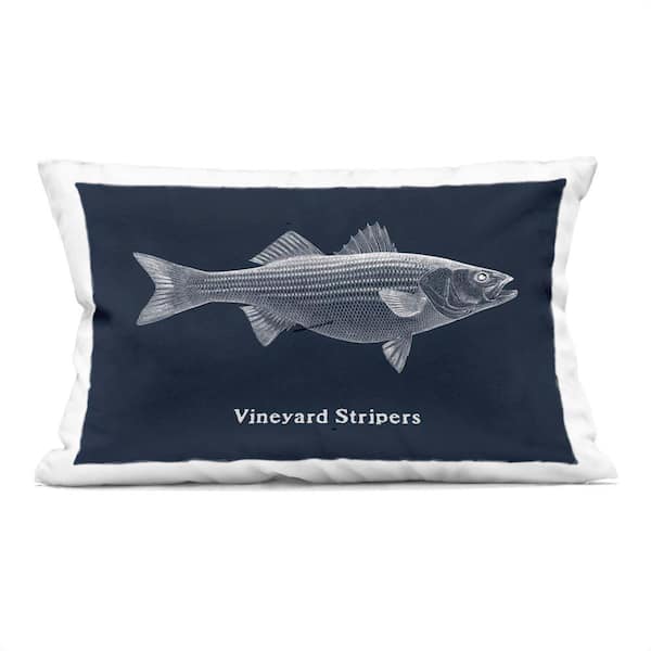 Stupell Industries Vineyard Stripers Fish Blue Abstract Polyester 14 in. X 20 in. Throw Pillow