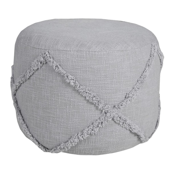 Grey LR Home Handcrafted Solid Gray Pleated Pouf 18 x 18 x 14