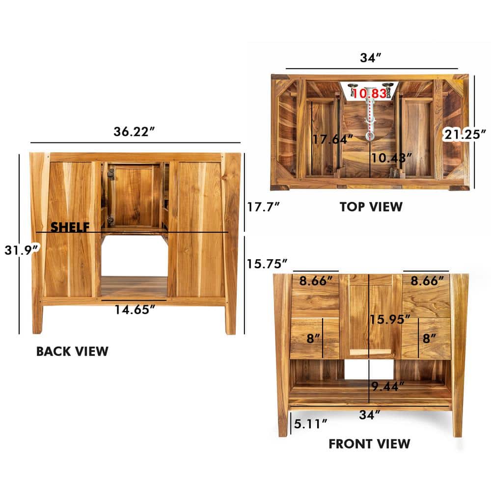 Tranquility Teak Modern 36" Freestanding Vanity with Dual Drawers