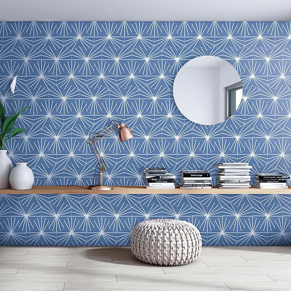 Blue and White Hexagon Matte Porcelain Tile for Floors and Walls