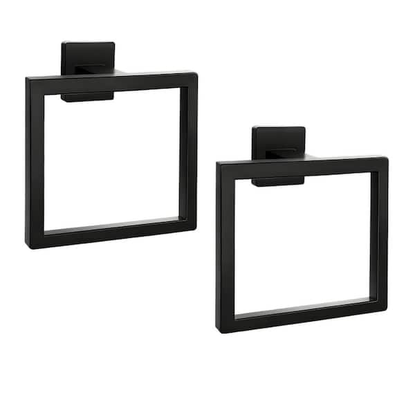 (2 Pack) Square Towel Ring in Black, Wall-Mounted Towel Holder, Stainless Steel Bathroom Accessories for Hand Towels