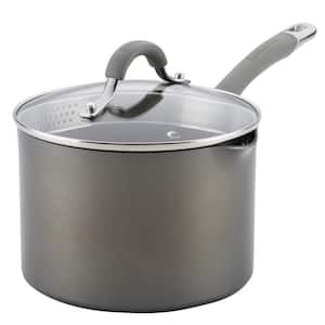 Elementum 3 qt. Hard-Anodized Aluminum Nonstick Sauce Pan in Oyster Gray with Glass Lid