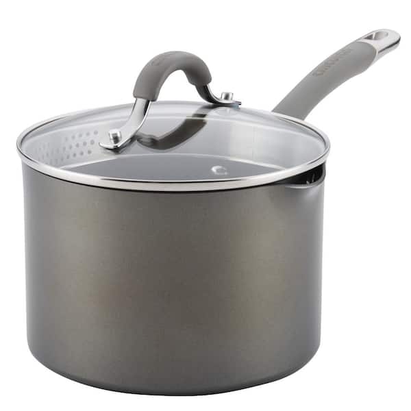 Circulon Elementum 3 qt. Hard-Anodized Aluminum Nonstick Sauce Pan in Oyster Gray with Glass Lid