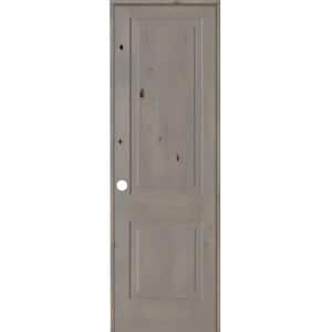 30 in. x 96 in. Rustic Knotty Alder Wood 2 Panel Square Top Right-Hand/Inswing Grey Stain Single Prehung Interior Door