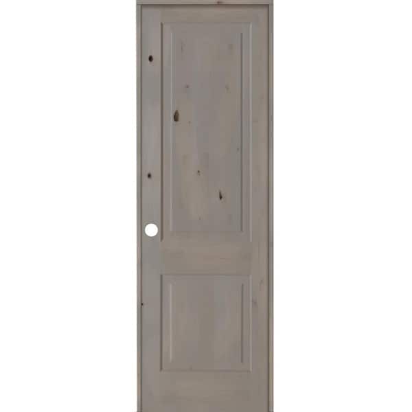 Krosswood Doors 30 in. x 96 in. Rustic Knotty Alder 2 Panel Right-Handed Grey Stain Wood Single Prehung Interior Door with Square Top