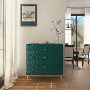 Green 3-Drawer Wood Nightstand with Tapered Support Legs